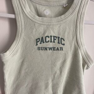 Pacific Sunwear Sage Green Ribbed Tank Top with Logo